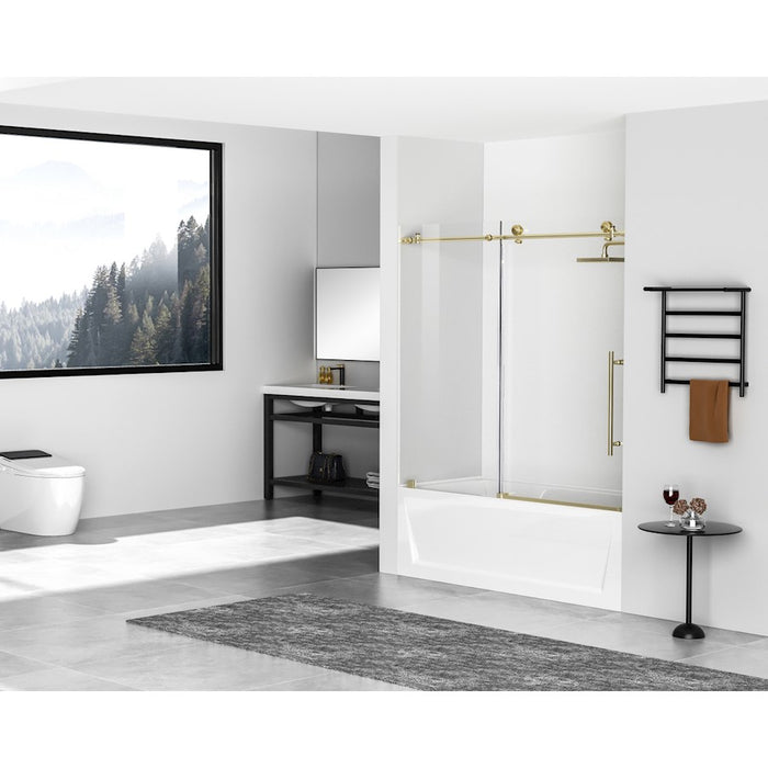 Elegant Orlando Frameless Tub Door 60X60", Brushed Gold