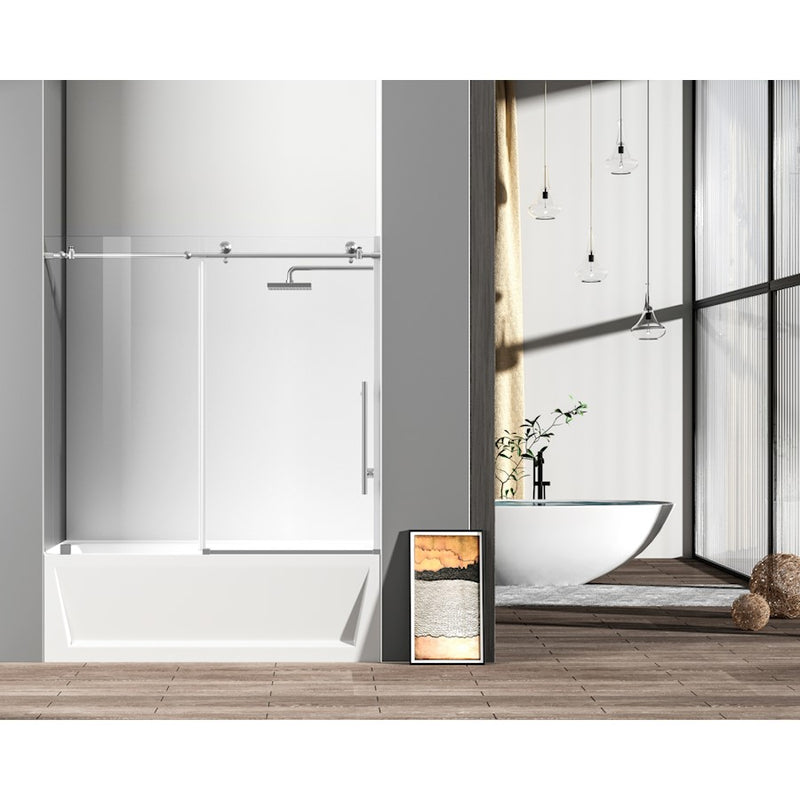 Elegant Orlando Frameless Tub Door 60X60", Brushed Nickel - TD111-6060BNK