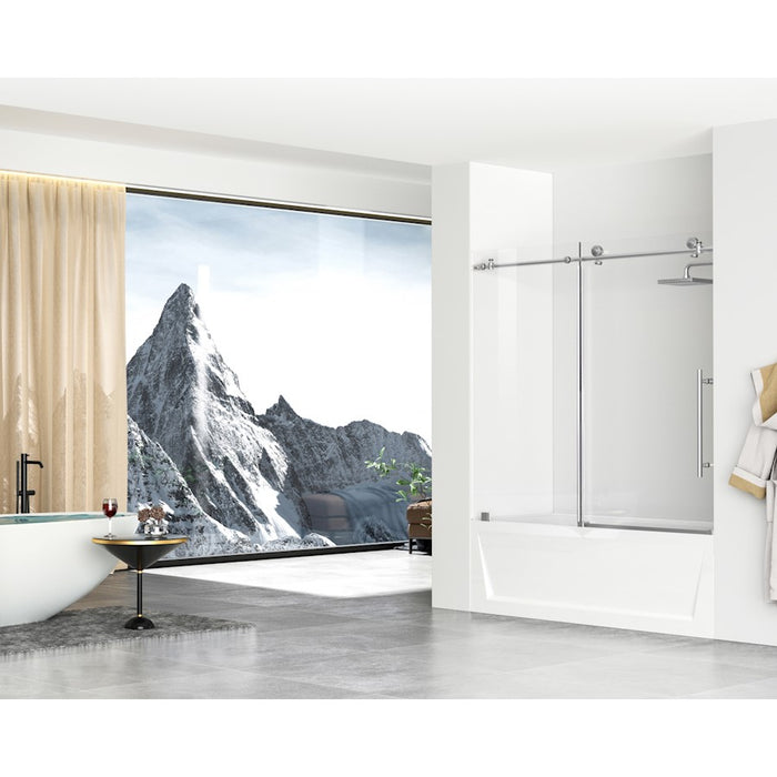 Elegant Orlando Frameless Tub Door 60X60", Brushed Nickel