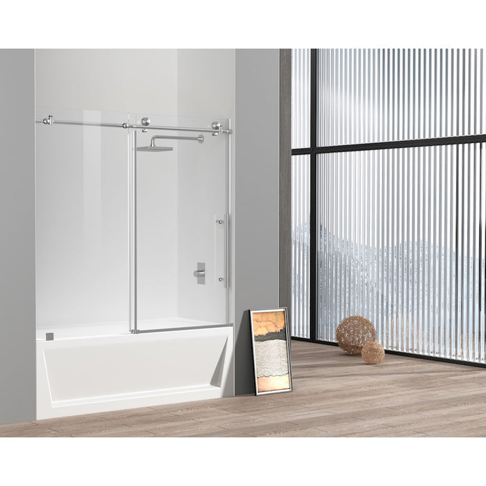 Elegant Orlando Frameless Tub Door 60X60", Brushed Nickel