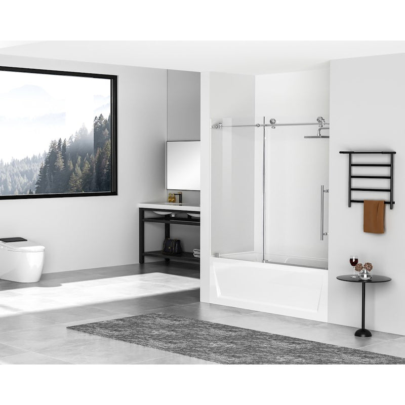 Elegant Orlando Frameless Tub Door 60X60", Brushed Nickel