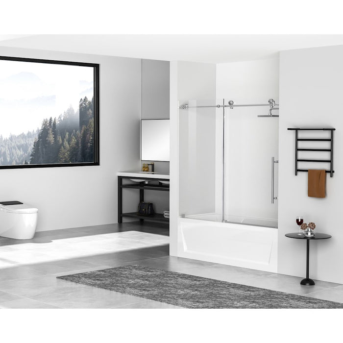Elegant Orlando Frameless Tub Door 60X60", Brushed Nickel