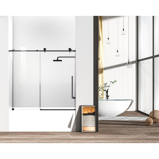 Elegant Orlando Frameless Tub Door 60X60", Matte Black - TD111-6060MBK