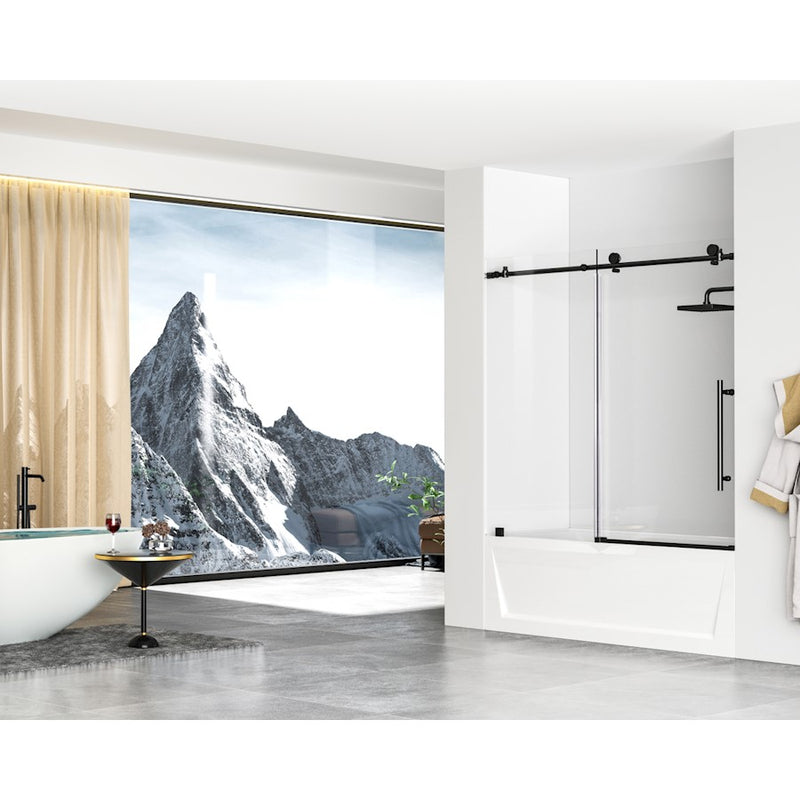 Elegant Orlando Frameless Tub Door 60X60", Matte Black