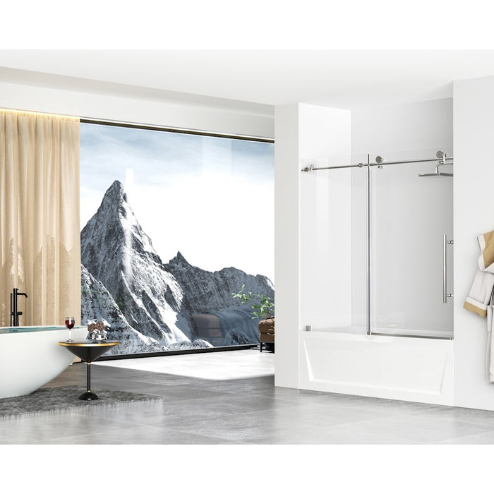 Elegant Orlando Frameless Tub Door 60X60", Polished Chrome