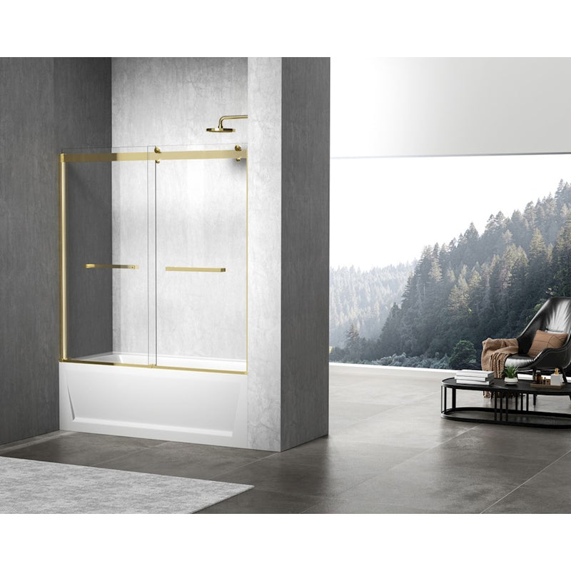 Elegant Ross Frameless Tub Door 60X60", Brushed Gold