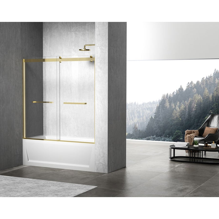 Elegant Ross Frameless Tub Door 60X60", Brushed Gold