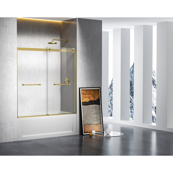 Elegant Ross Frameless Tub Door 60X60", Brushed Gold