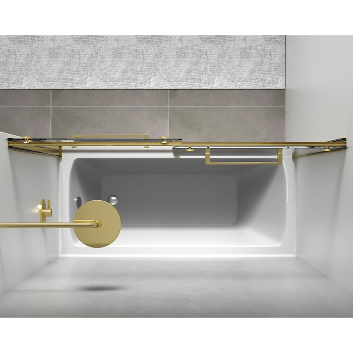 Elegant Ross Frameless Tub Door 60X60", Brushed Gold