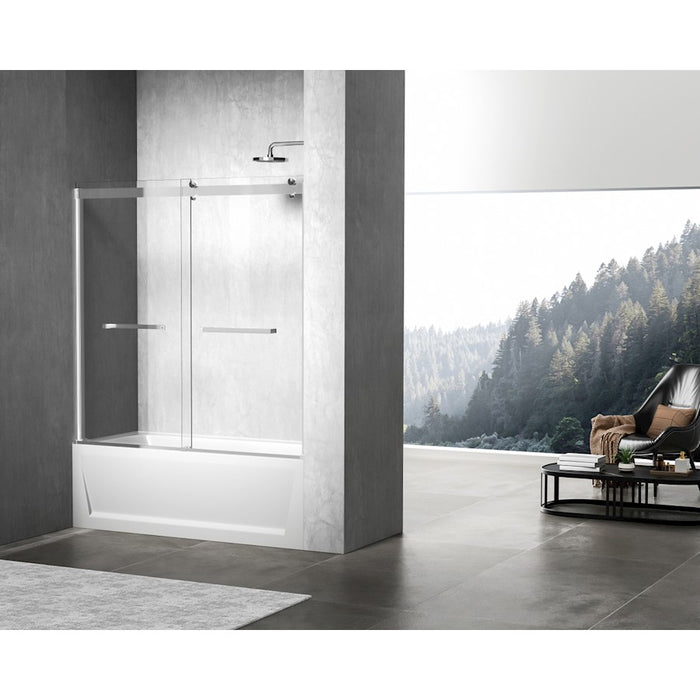 Elegant Ross Frameless Tub Door 60X60", Brushed Nickel
