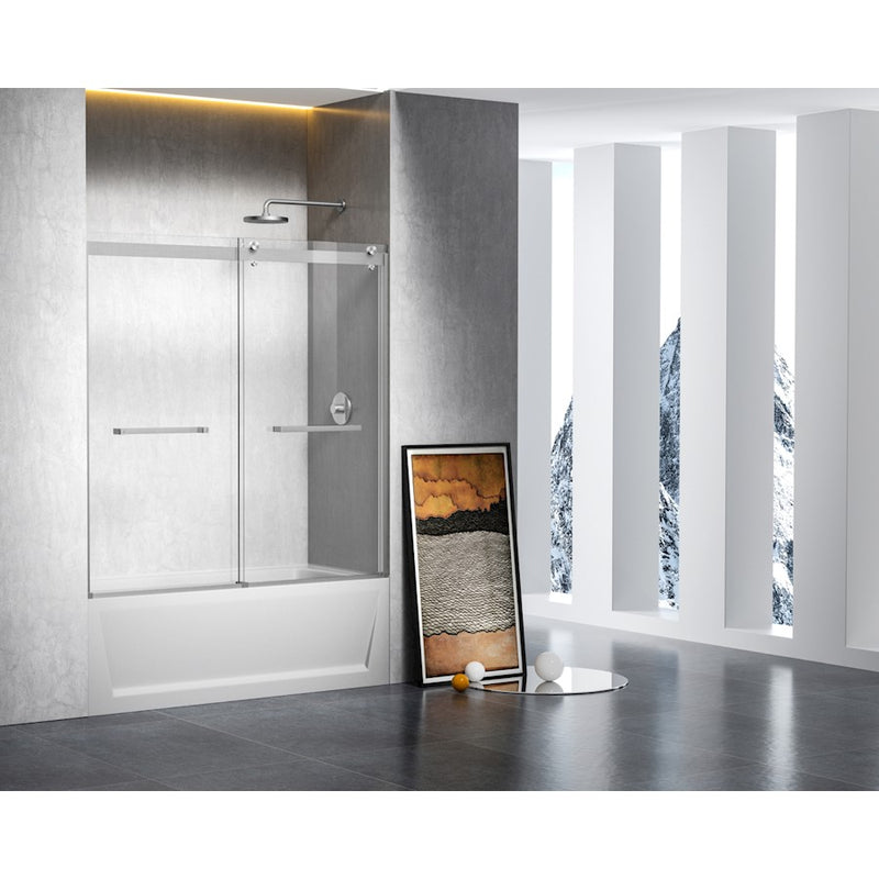 Elegant Ross Frameless Tub Door 60X60", Brushed Nickel