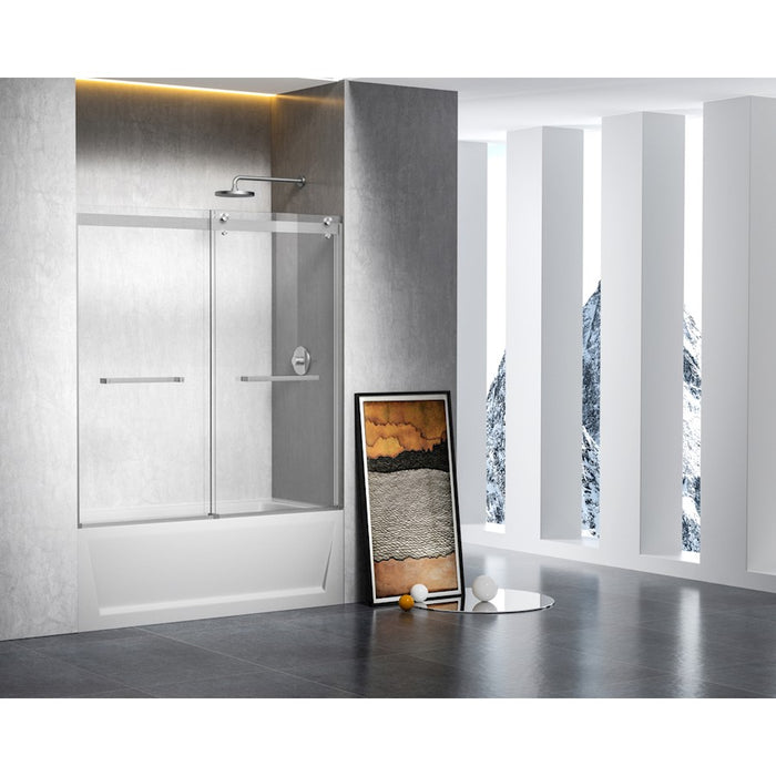 Elegant Ross Frameless Tub Door 60X60", Brushed Nickel
