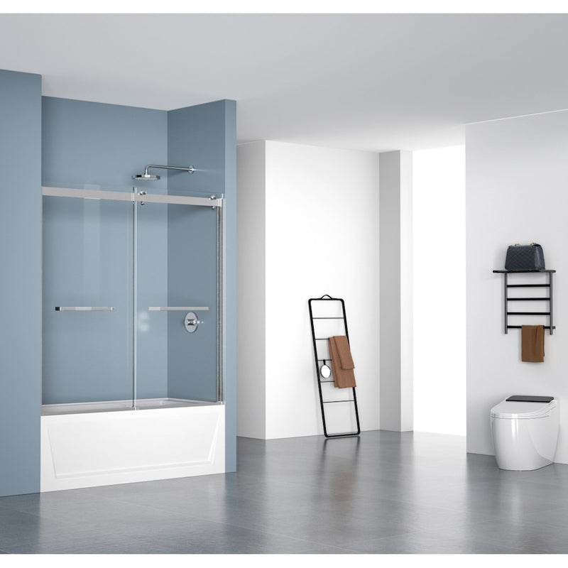Elegant Ross Frameless Tub Door 60X60", Brushed Nickel
