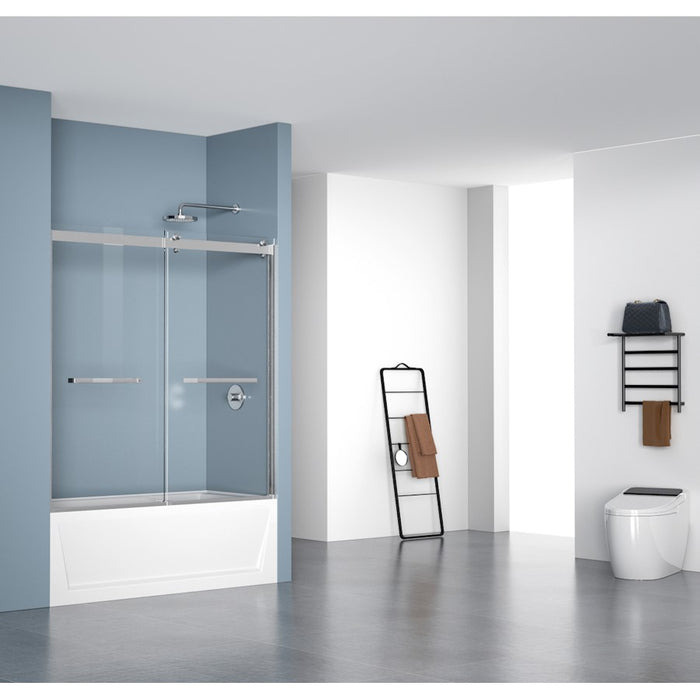 Elegant Ross Frameless Tub Door 60X60", Brushed Nickel