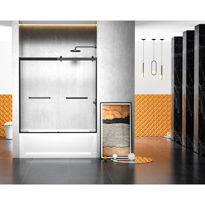 Elegant Kitchen/Bath Ross Frameless Tub Door 60X60", Matte Black - TD222-6060MBK