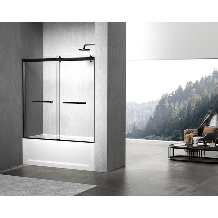 Elegant Kitchen/Bath Ross Frameless Tub Door 60X60", Matte Black