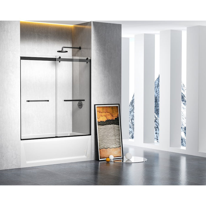 Elegant Kitchen/Bath Ross Frameless Tub Door 60X60", Matte Black