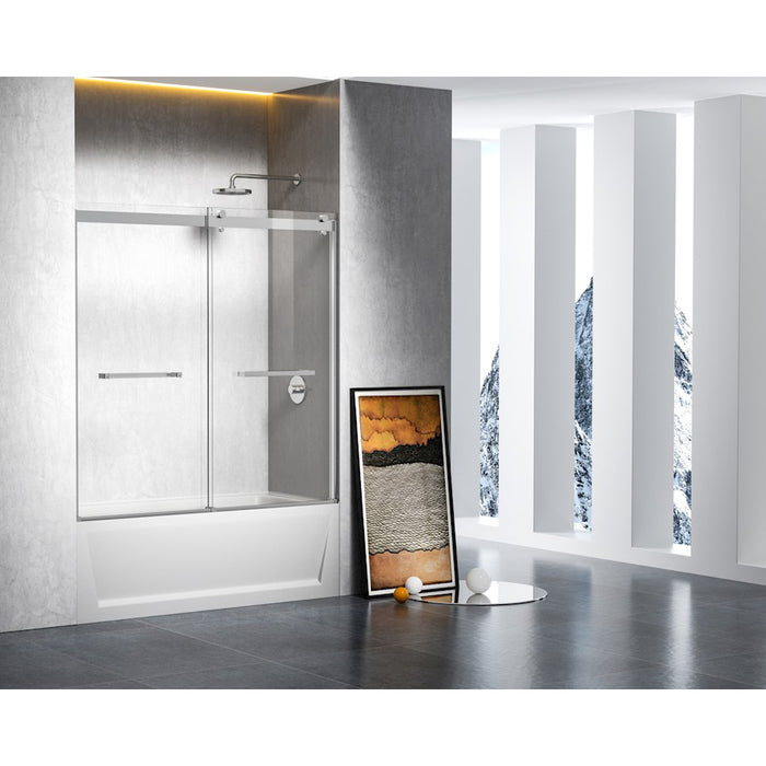 Elegant Ross Frameless Tub Door 60X60", Polished Chrome