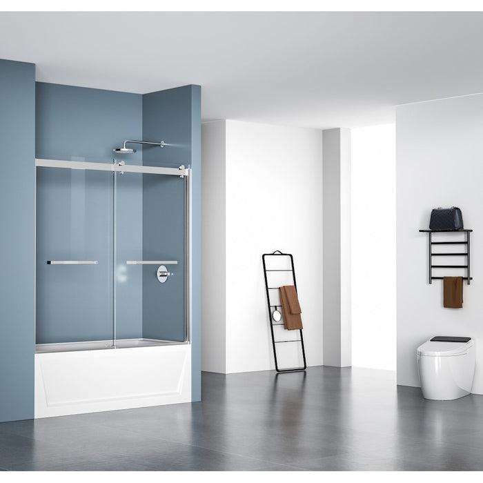 Elegant Ross Frameless Tub Door 60X60", Polished Chrome