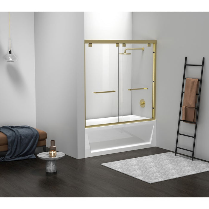 Elegant Trenton Semi-Frameless Tub Door 60X60", Brushed Gold