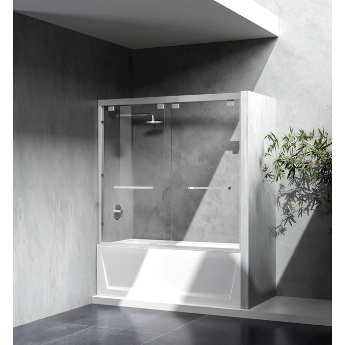 Elegant Trenton Semi-Frameless Tub Door 60X60", Brushed Nickel