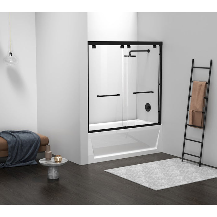 Elegant Trenton Semi-Frameless Tub Door 60X60", Matte Black