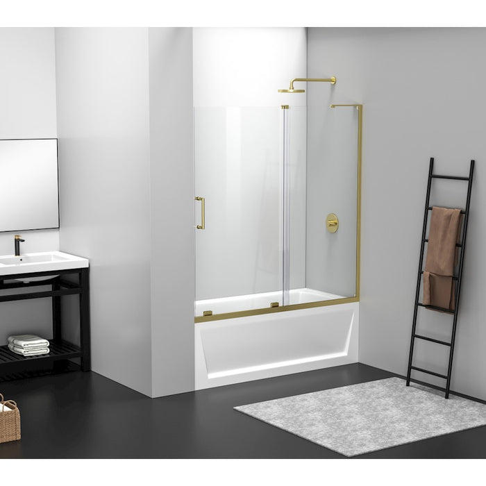 Elegant Devon Frameless Tub Door 60X60", Brushed Gold