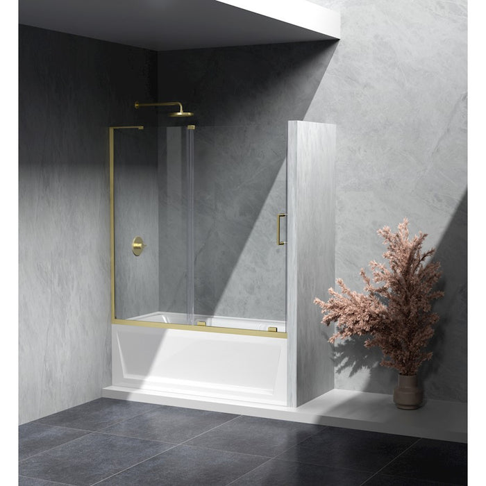 Elegant Devon Frameless Tub Door 60X60", Brushed Gold