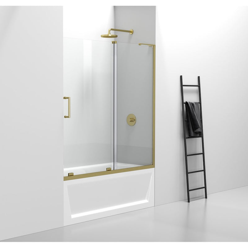 Elegant Devon Frameless Tub Door 60X60", Brushed Gold