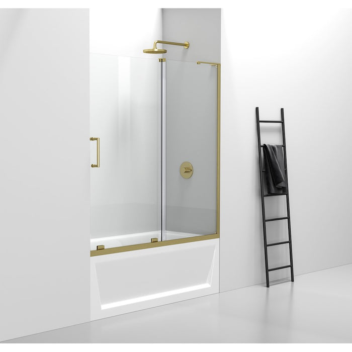 Elegant Devon Frameless Tub Door 60X60", Brushed Gold