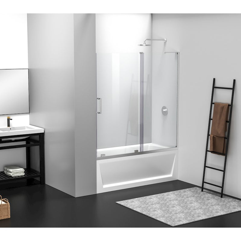Elegant Devon Frameless Tub Door 60X60", Brushed Nickel