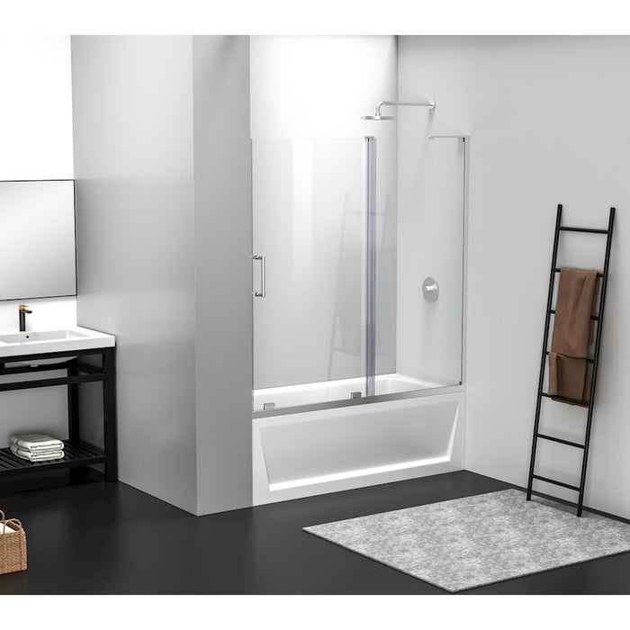 Elegant Devon Frameless Tub Door 60X60", Brushed Nickel