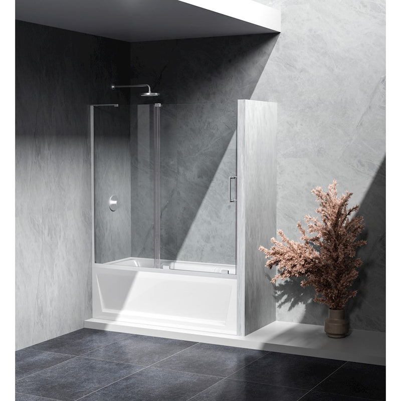Elegant Devon Frameless Tub Door 60X60", Brushed Nickel