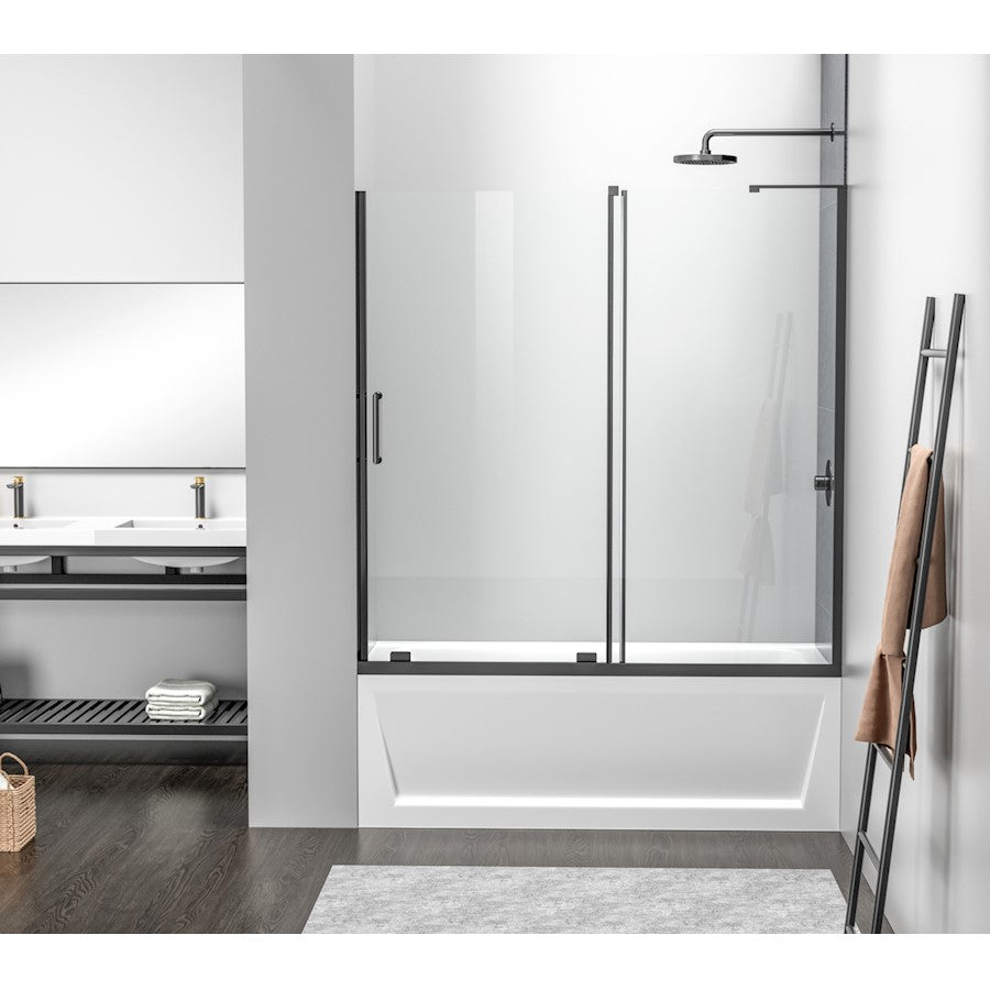 Elegant Devon Frameless Tub Door 60X60", Matte Black - TD444-6060MBK