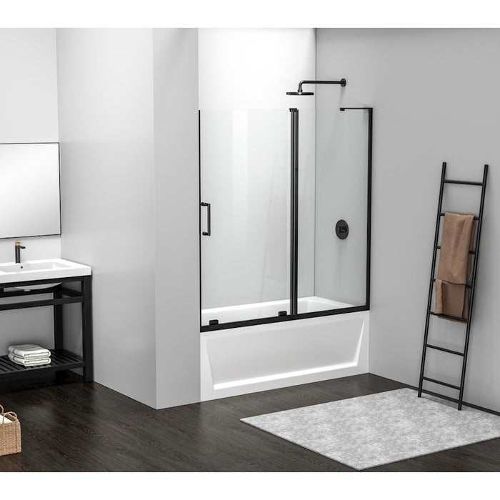 Elegant Devon Frameless Tub Door 60X60", Matte Black
