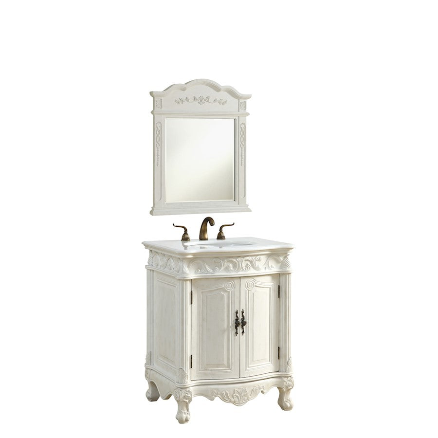 Elegant Danville 27" Single Vanity, Antique White/Ivory Marble - VF-1008-VW