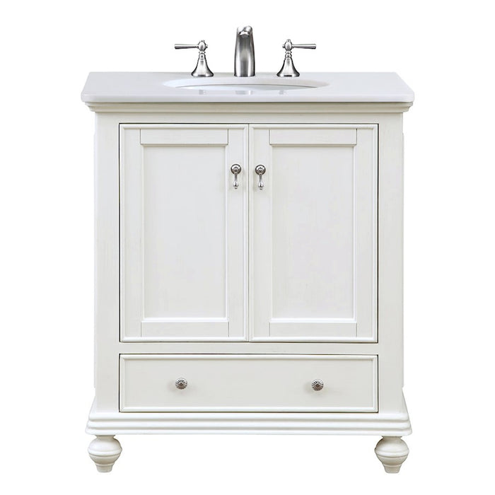 Elegant Otto 30" Single Vanity, Antique White/Ivory Marble - VF-1023-VW