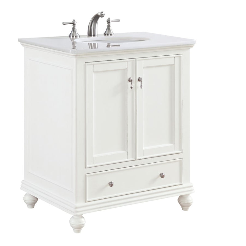 Elegant Otto 30" Single Vanity, Antique White/Ivory Marble