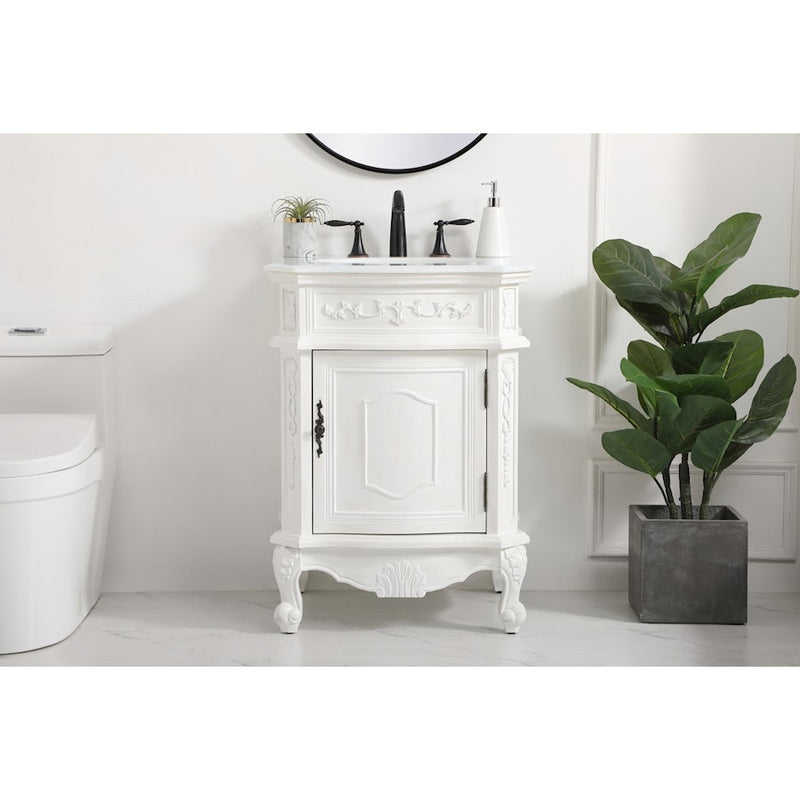 Elegant Berkshire 24" Single Vanity, Antique White/Ivory Marble