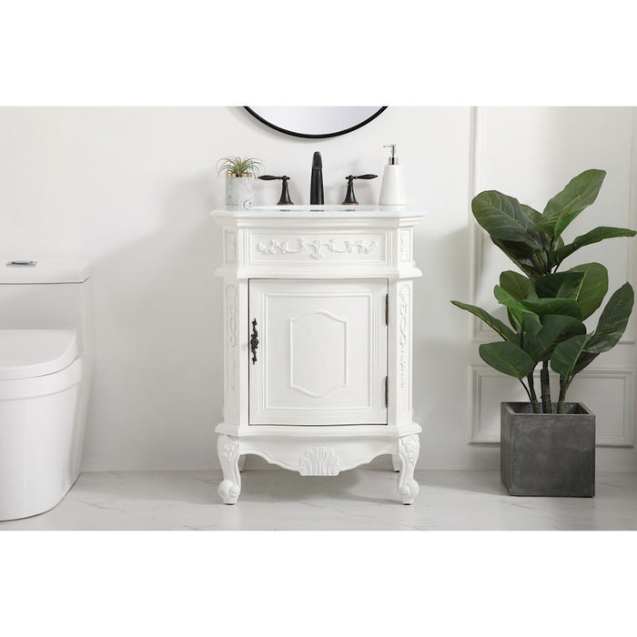 Elegant Berkshire 24" Single Vanity, Antique White/Ivory Marble