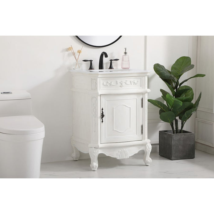Elegant Berkshire 24" Single Vanity, Antique White/Ivory Marble