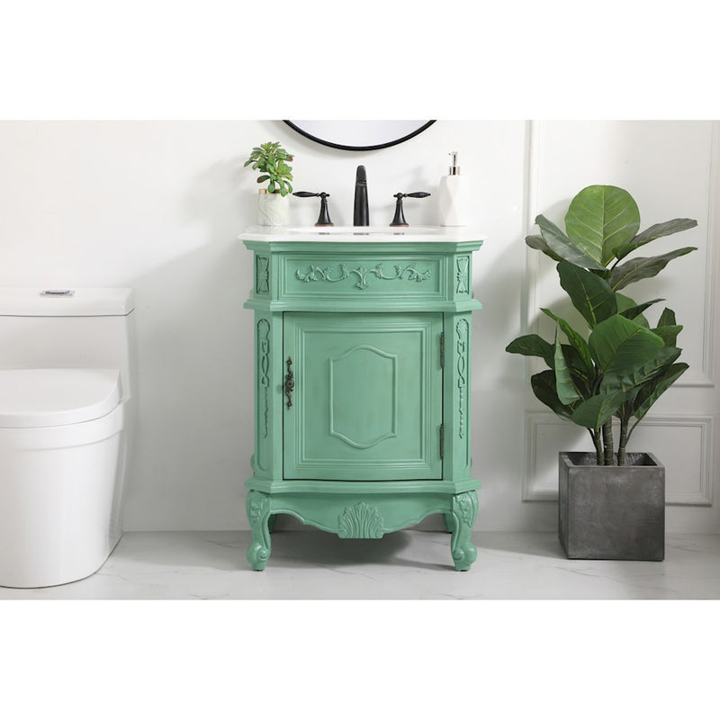 Elegant Berkshire 24" Single Vanity, Vintage Mint/Ivory Marble