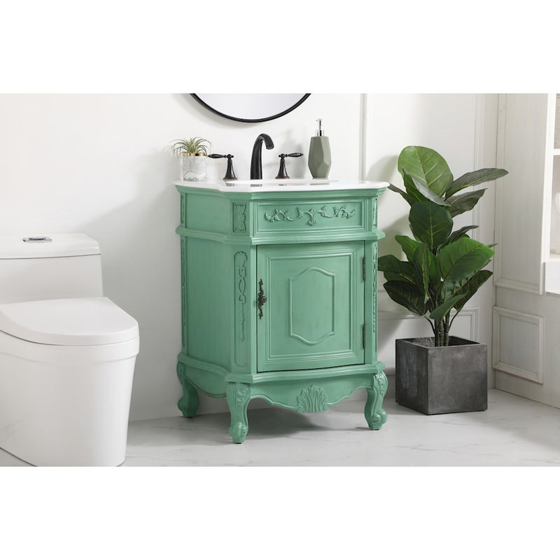 Elegant Berkshire 24" Single Vanity, Vintage Mint/Ivory Marble