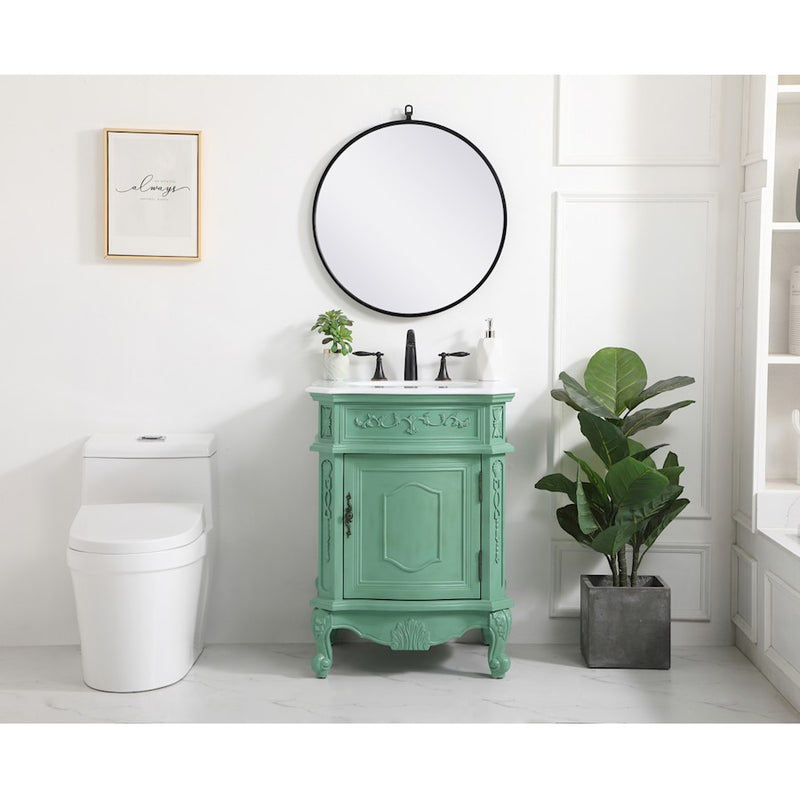 Elegant Berkshire 24" Single Vanity, Vintage Mint/Ivory Marble