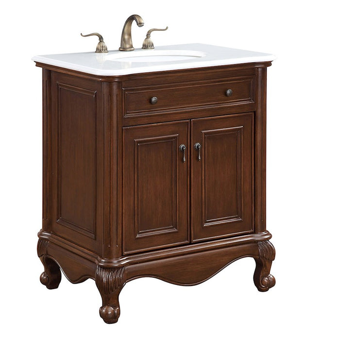 Elegant Berkshire 30" Single Vanity, Teak Color/Ivory Marble