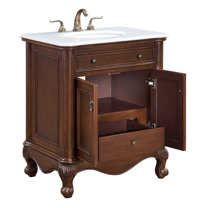 Elegant Berkshire 30" Single Vanity, Teak Color/Ivory Marble