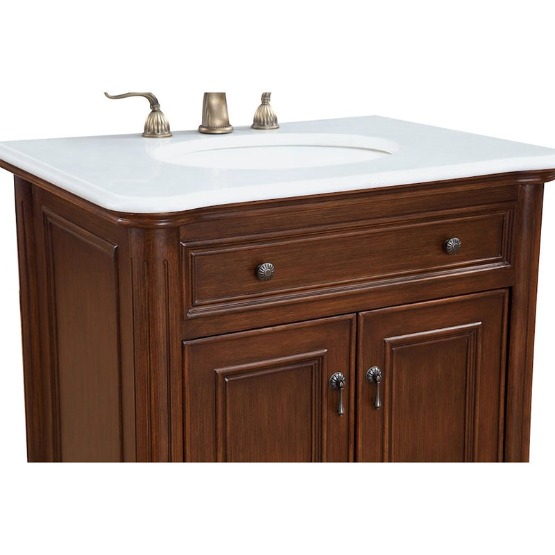 Elegant Berkshire 30" Single Vanity, Teak Color/Ivory Marble