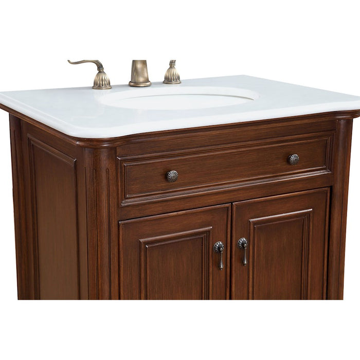 Elegant Berkshire 30" Single Vanity, Teak Color/Ivory Marble
