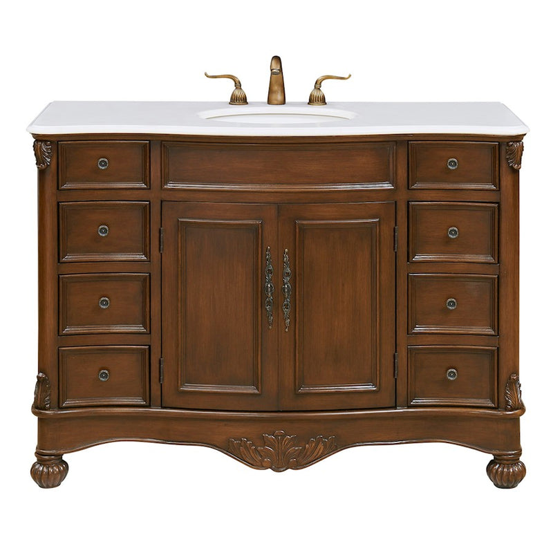 Elegant Windsor 48" Single Vanity, Teak Color/Ivory Marble - VF-1034-VW