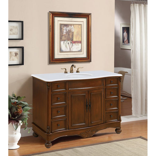 Elegant Windsor 48" Single Vanity, Teak Color/Ivory Marble